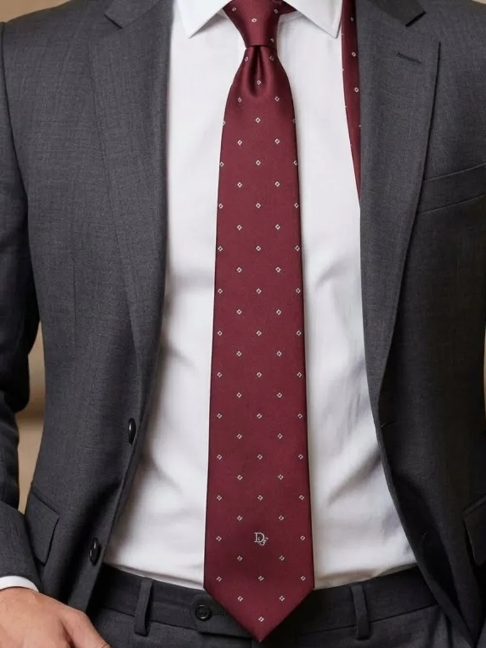 Vintage Christian Dior Silk Blend Necktie Red, Gold & Blue Diamond Polka Dot EUC